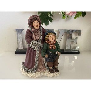 Vintage June McKenna 1991 Mother &‎ Son Caroling Christmas 6" Figurine Vibrant